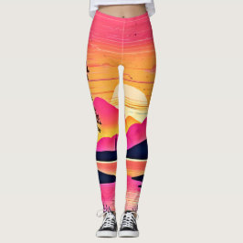 Guld sunset over Rosa Sjö Art Leggings