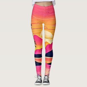 Guld sunset over Rosa Sjö Art Leggings