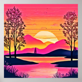 Guld sunset over Rosa Sjö Art Poster
