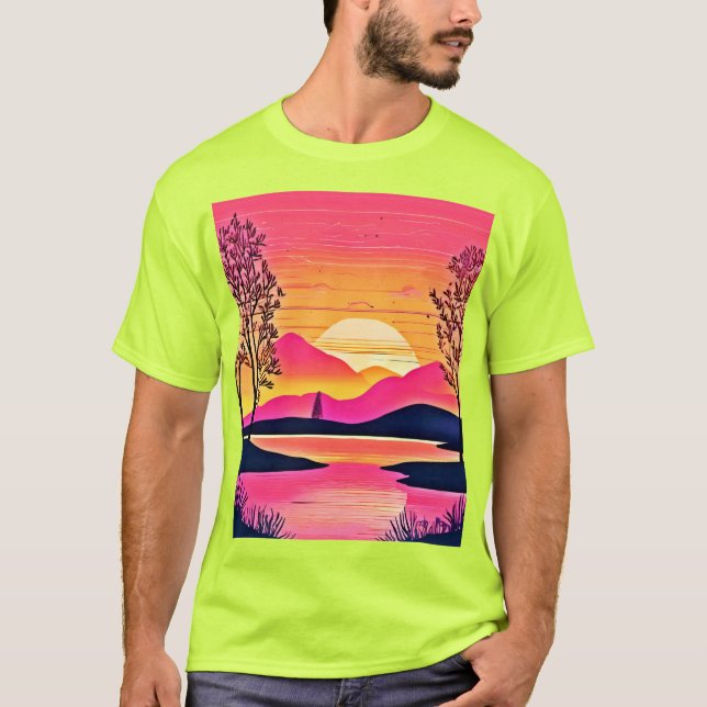 Guld sunset over Rosa Sjö Art T Shirt (Framsida)