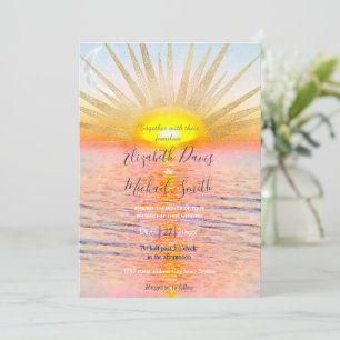Guld Sunset Sol Mandala Watercolor Sea Inbjudningar