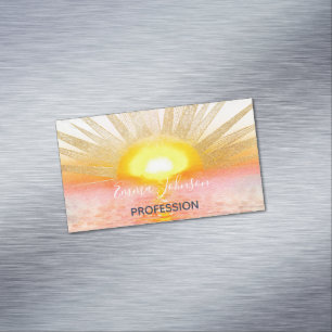 Guld Sunset Sol Mandala Watercolor Sea Magnetiska Visitkort
