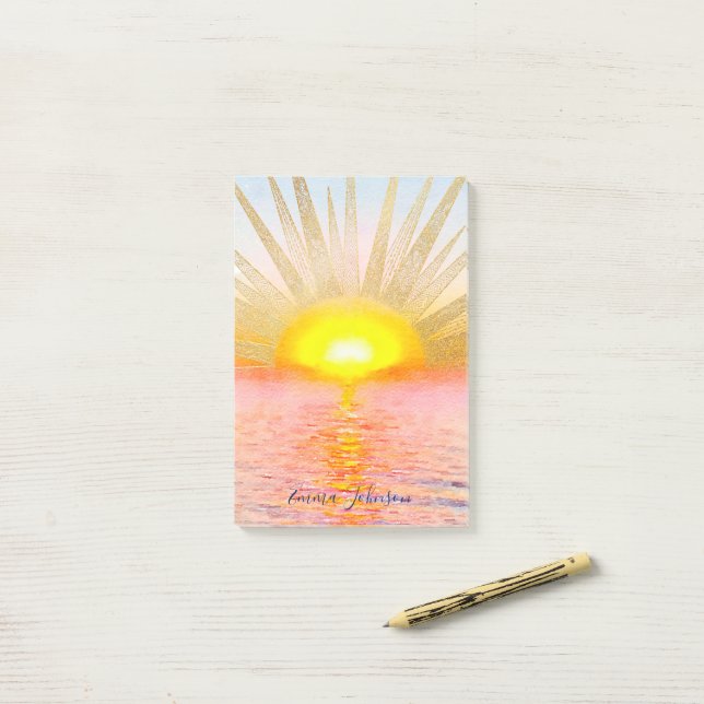 Guld Sunset Sol Mandala Watercolor Sea Post-it Block (På skrivbordet)