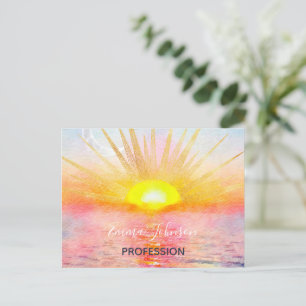 Guld Sunset Sol Mandala Watercolor Sea Vykort