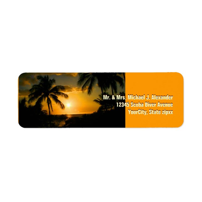 Guld Sunset vid Tropical Beach Returadress Etikett (Framsidan)