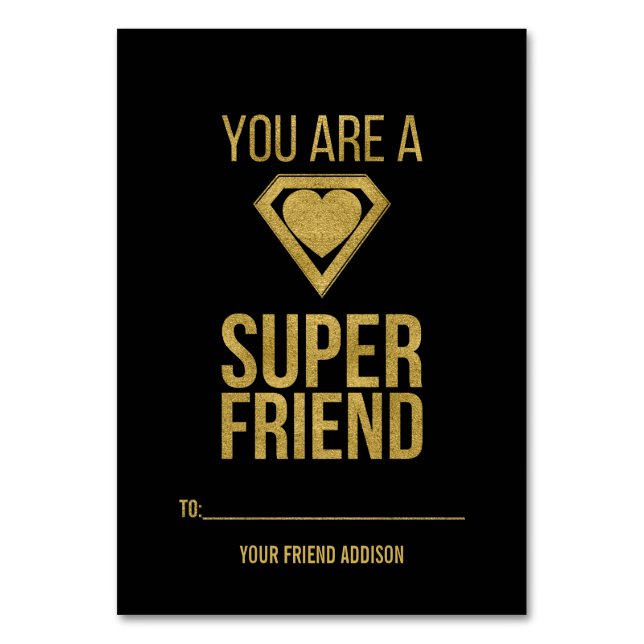 Guld superhjälte Friend Classroom Valentine Card Bordsnummer (Framsidan)