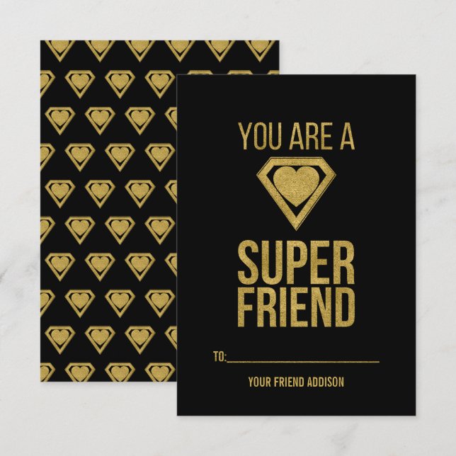 Guld superhjälte Friend Classroom Valentine Card Inbjudningar (Fram/baksida)