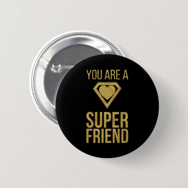 Guld superhjälte Friend Valentine Button Knapp (Framsida & baksida)