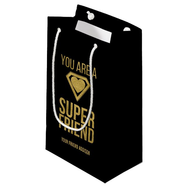 Guld superhjälte Friend Valentine Gift Bag (Framsidan Vinklad)