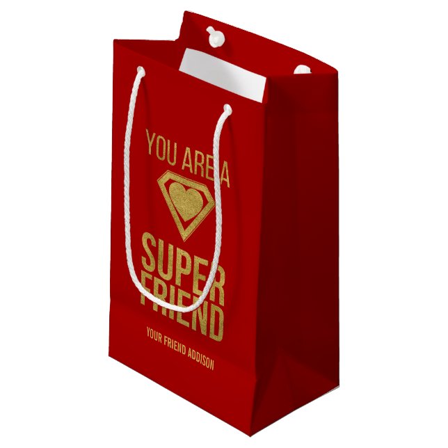 Guld superhjälte Friend Valentine Gift Bag Red (Framsidan Vinklad)