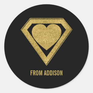 Guld superhjälte Friend Valentine Sticker Runt Klistermärke