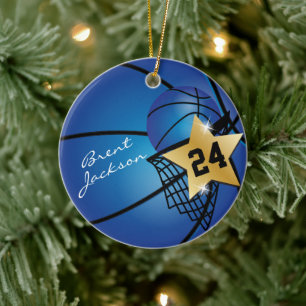 Guld Superstar Basketball   DIY Text   Mörk blåt Julgransprydnad Keramik