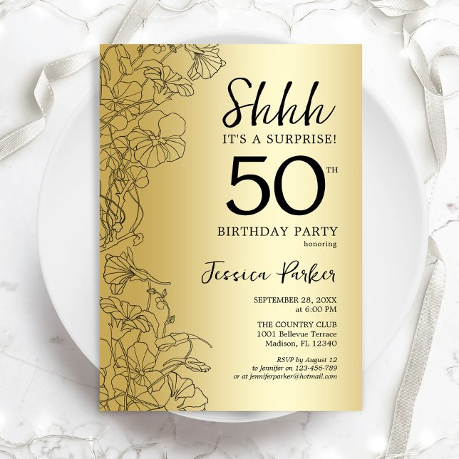 Guld Surprise 50:e födelsedagen Inbjudningar (Skapare uppladdad)