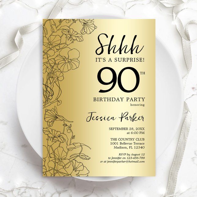 Guld Surprise 90:e Birthday Inbjudningar (Skapare uppladdad)