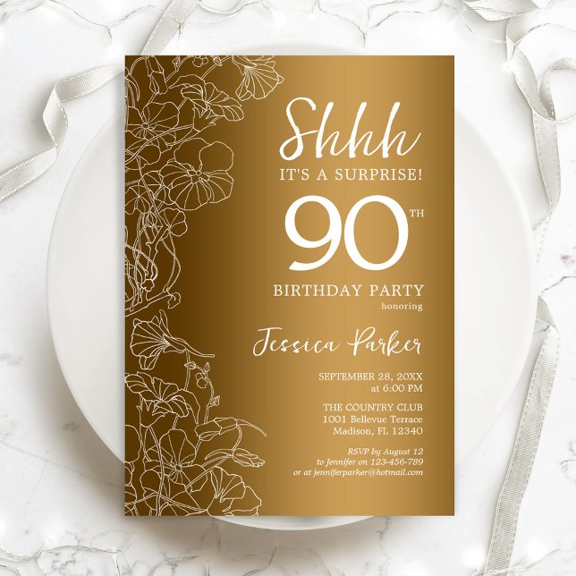 Guld Surprise 90:e Birthday Inbjudningar (Skapare uppladdad)
