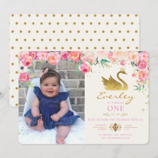 Guld Svan Princess Rosa Blommigt Birthday Bjud Inbjudningar