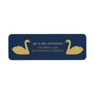 Guld- svanar på blåttbakgrund returadress etikett
