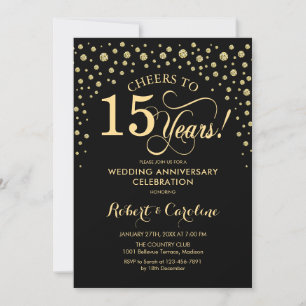 Guld Svart 15-årsjubileum Invitation Inbjudningar