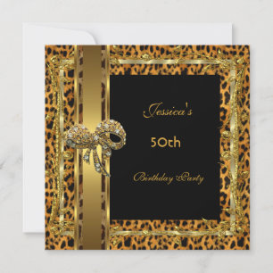 Guld Svart 50-årsdag Djur Vild Elegant 5 Inbjudningar