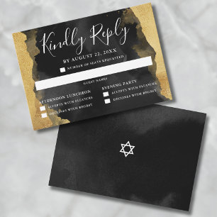 Guld Svart Akvarell Mitzvah-inbjudan RSVP-kort OSA Kort