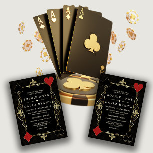 Guld Svart Art Deco Casino Vegas Poker Bröllop Inbjudningar