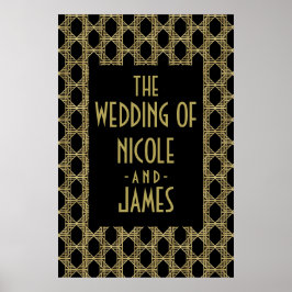 Guld Svart Art Deco Diamant Retro Bröllopsskylt Poster