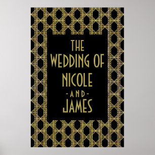 Guld Svart Art Deco Diamant Retro Bröllopsskylt Poster