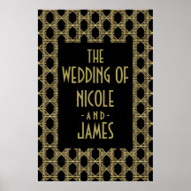 Guld Svart Art Deco Diamant Retro Bröllpsskylt