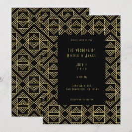 Guld & Svart Art Deco Djärv Retro Glam Bröllop Inbjudningar