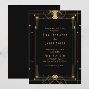 Guld & Svart Art Deco Gatsby 1920-tal Elegant Inbjudningar