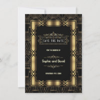 Guld Svart Art Deco Gatsby 1920-talet Spara datume