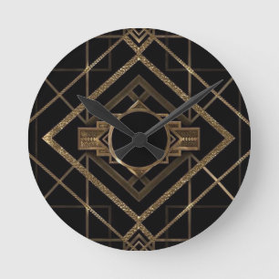 guld svart, art déco, nouveau, vintage, elegant rund klocka
