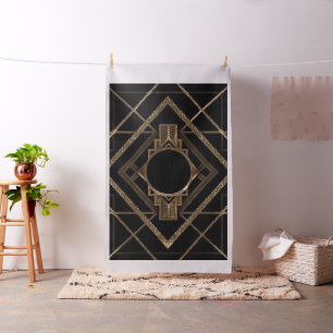 guld svart, art déco som är metallisk, mönster, tyg