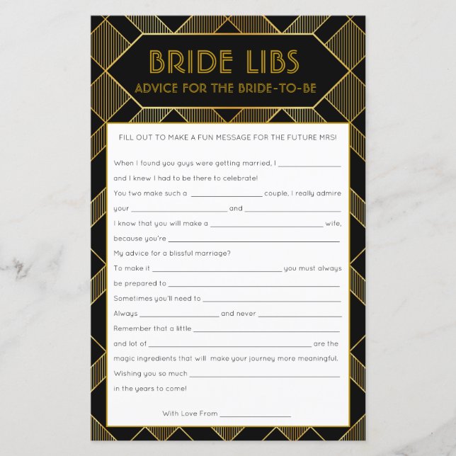 Guld & Svart Art Deco Vintage Bröllopsfestspel (Framsida)