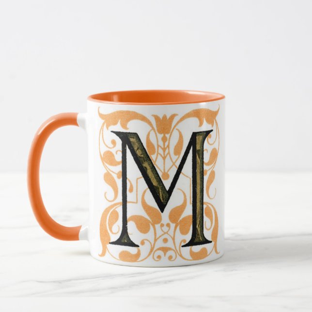 Guld & Svart Blommig 'M' - Mugg (Vänster)
