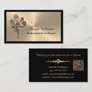 Guld & Svart Blommig QR-kod Visitenkort Visitkort