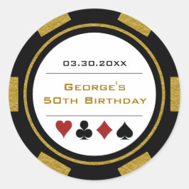 Guld Svart Casino Poker Chip Födelsedagsfirande Runt Klistermärke