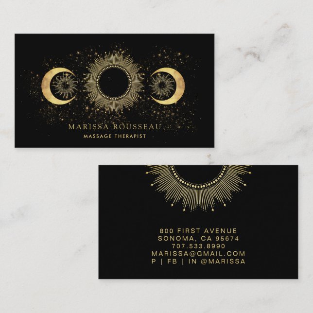 Guld Svart Celestial Massage Terapeut Visitkort (Fram/baksida)