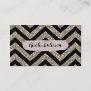 Guld Svart Chevron Rosa Glitter Modern Borste Glam Visitkort