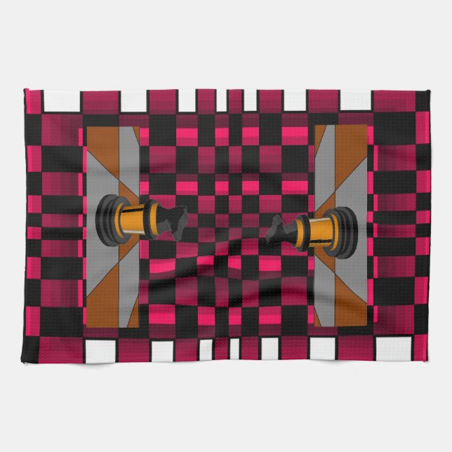 Guld- svart design 3D för drakeriddareschack Kökshandduk (Horisontell)