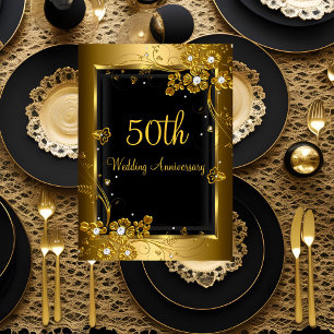 Guld Svart Diamant Blommig 50-årsjubileumsparty Inbjudningar