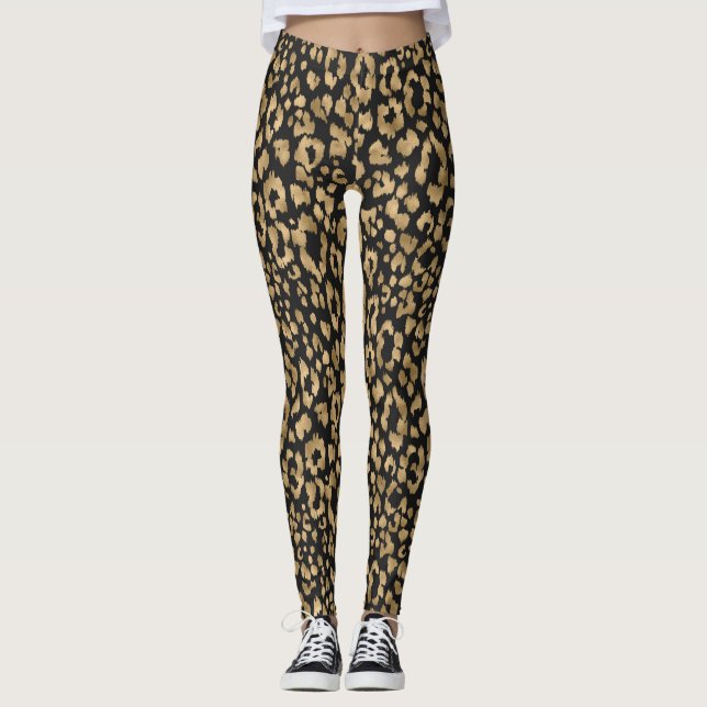 Guld/Svart Djurtryck Kvinnors Leggings (Framsida)