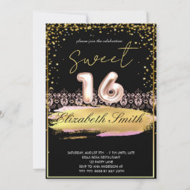 Guld-svart elegans, roséguld sweet sixteen inbjudningar
