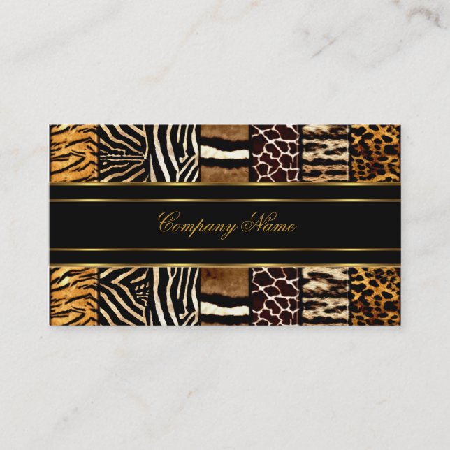 Guld Svart Elegant Blandad Zebra Leopard Tiger Visitkort (Framsida)
