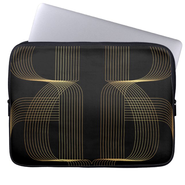 Guld, svart, elegant, coola, unik trendig laptop fodral (Framsidan)