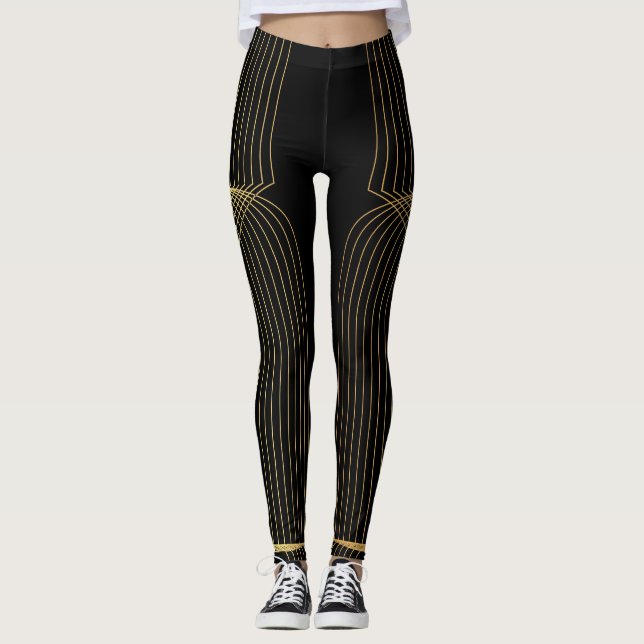 Guld, svart, elegant, coola, unik trendig leggings (Framsida)