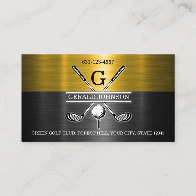 Guld-Svart Elegant Golf Monogram Affärsportkort Visitkort (Framsida)