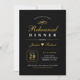 Guld & Svart | Elegant Invitation till Övningsmidd Inbjudningar