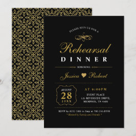 Guld & Svart | Elegant Invitation till Övningsmidd Inbjudningar