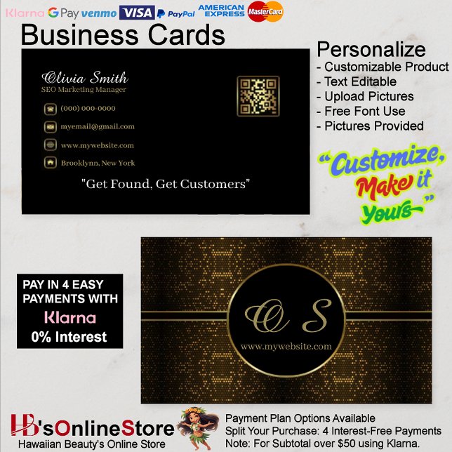Guld Svart Elegant QR-kod Visitenkort 18 Visitkort (Gold Black Elegant QR Code Business Card 18.)